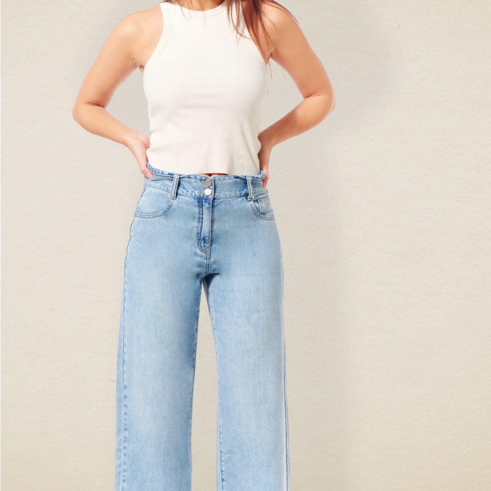 Bleach Blue Folded Waistband Jeans - 1822 Jeans